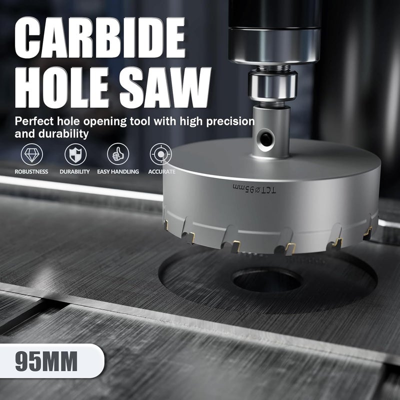 GSTK Heavy Duty Carbide Hole Saw Set, 3-3/4” (95mm), Extra Deep Cutting Depth of 1.1 Inches (28mm) - Ideal for Stainless Steel, Mild Steel, Iron, Copper, Brass, and Plastic - Image 4